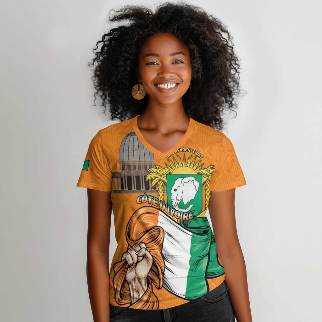 Personalised Happy Cote dIvoire Women V-Neck T-Shirt 65th of Independence Day