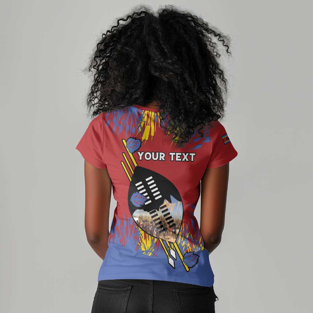 Personalized Umhlanga Reed Dance Women V-Neck T-Shirt Eswatini Heritage - African Pride