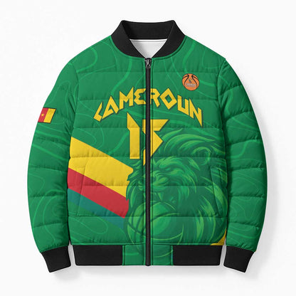 Custom Cameroon Basketball Bomber Puffer Jacket Go Champions Indomitable Lions
