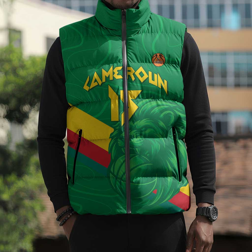 Custom Cameroon Basketball Sleeveless Puffer Jacket Go Champions Indomitable Lions