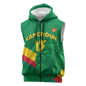 Custom Cameroon Basketball Sleeveless Zip Hoodie Go Indomitable Lions - African Pride