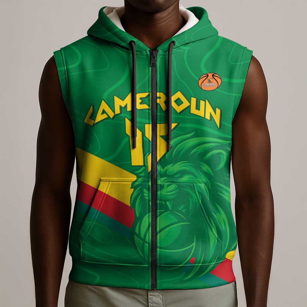 Custom Cameroon Basketball Sleeveless Zip Hoodie Go Indomitable Lions - African Pride
