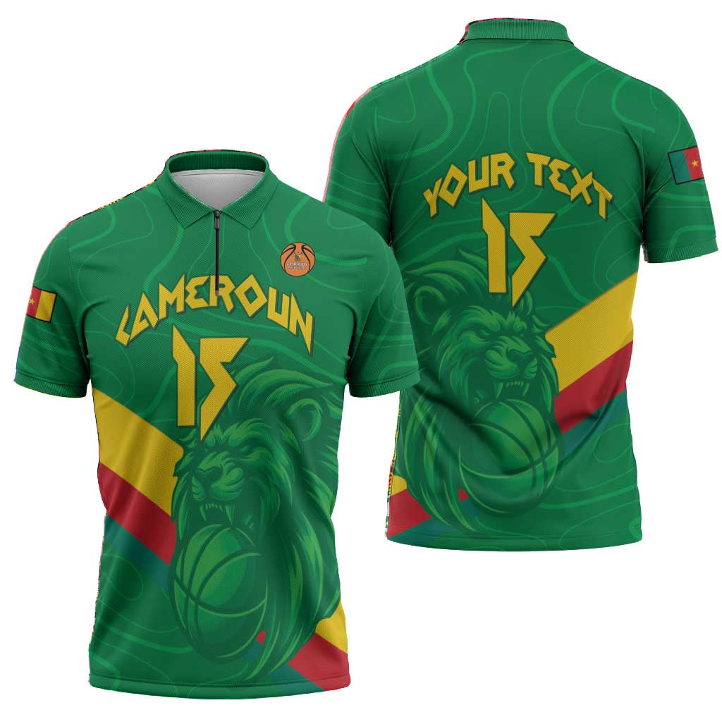Custom Cameroon Basketball Zipper Polo Shirt Go Champions Indomitable Lions
