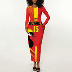 Custom Uganda Basketball Long Sleeve Bodycon Dress Go Champions Silverbacks - African Pride