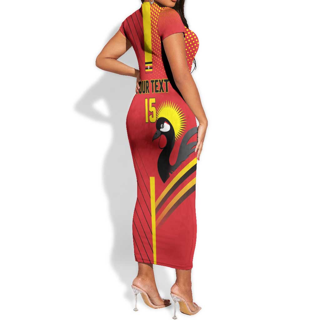 Custom Uganda Basketball Short Sleeve Bodycon Dress Go Champions Silverbacks - African Pride