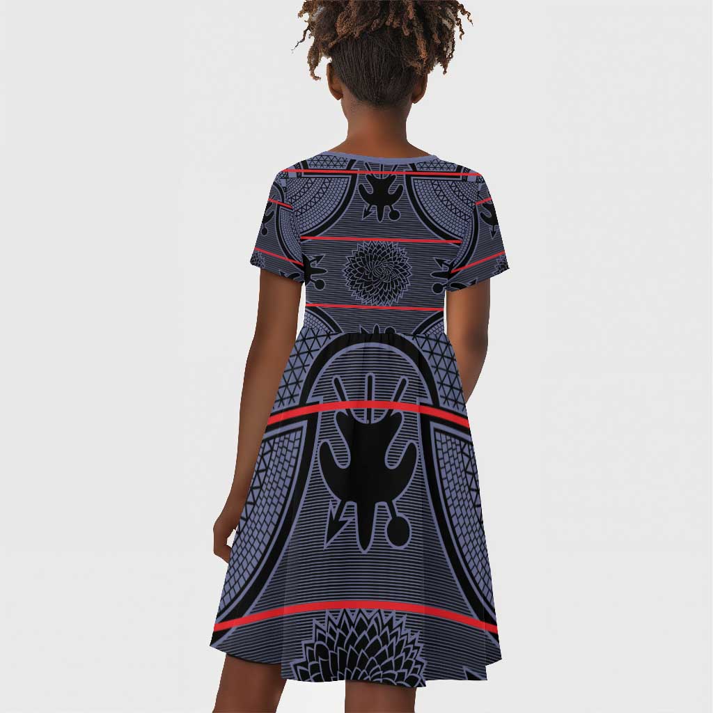 Basotho Blanket Kid Short Sleeve Dress Lesotho Seanamarena Heritage - Serenity - African Pride