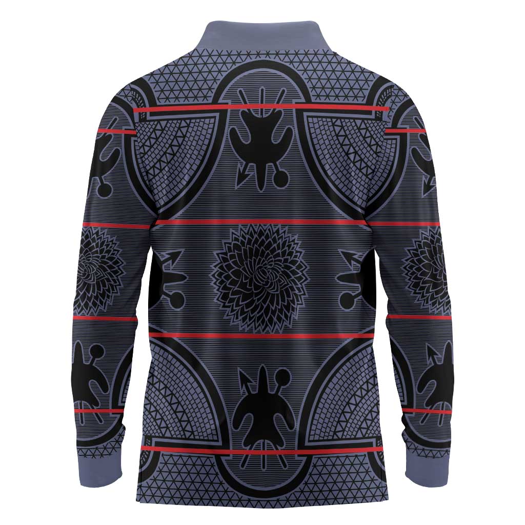 Basotho Blanket Long Sleeve Polo Shirt Lesotho Seanamarena Heritage - Serenity - African Pride