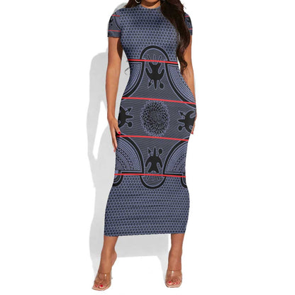 Basotho Blanket Short Sleeve Bodycon Dress Lesotho Seanamarena Heritage - Serenity - African Pride