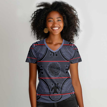 Basotho Blanket Women V-Neck T-Shirt Lesotho Seanamarena Heritage - Serenity - African Pride
