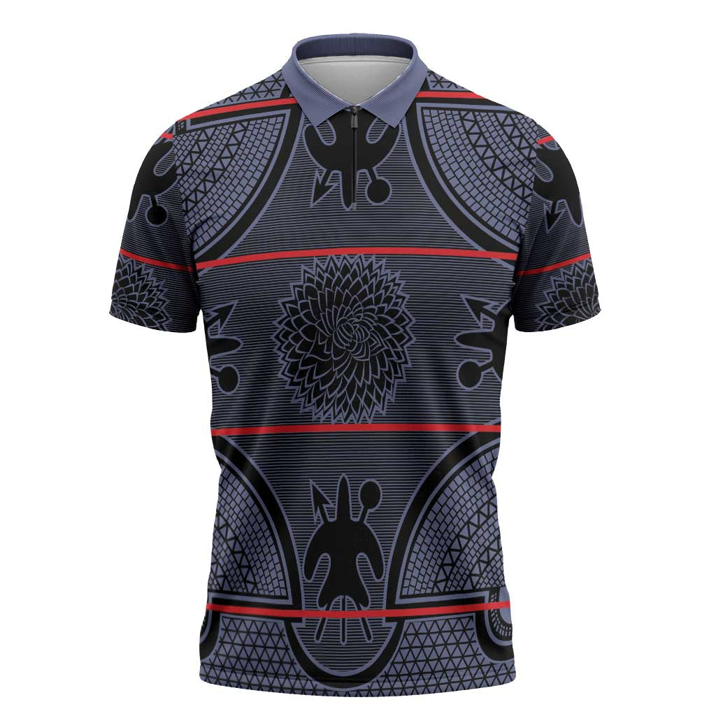 Lesotho Seanamarena Zipper Polo Shirt Basotho Traditional Blanket Style - Serenity
