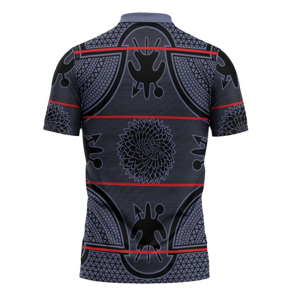 Lesotho Seanamarena Zipper Polo Shirt Basotho Traditional Blanket Style - Serenity