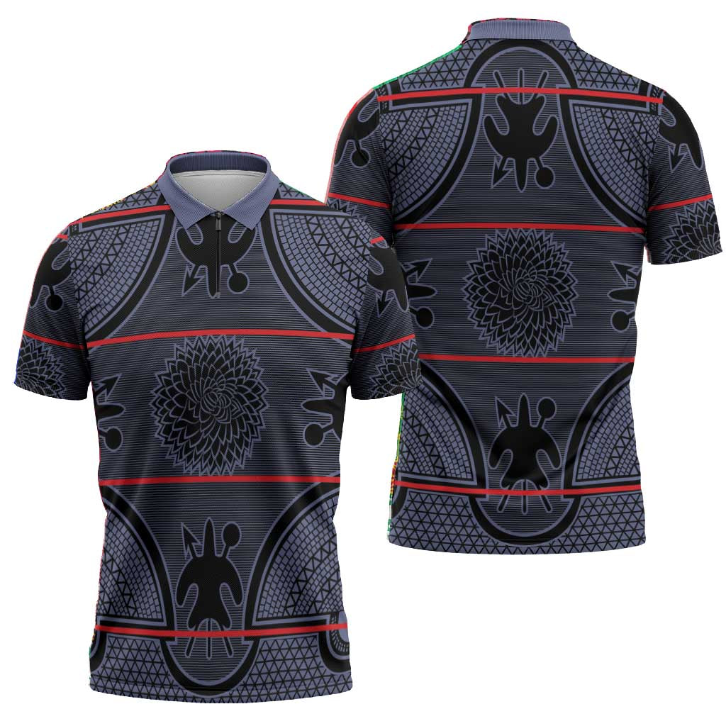 Lesotho Seanamarena Zipper Polo Shirt Basotho Traditional Blanket Style - Serenity