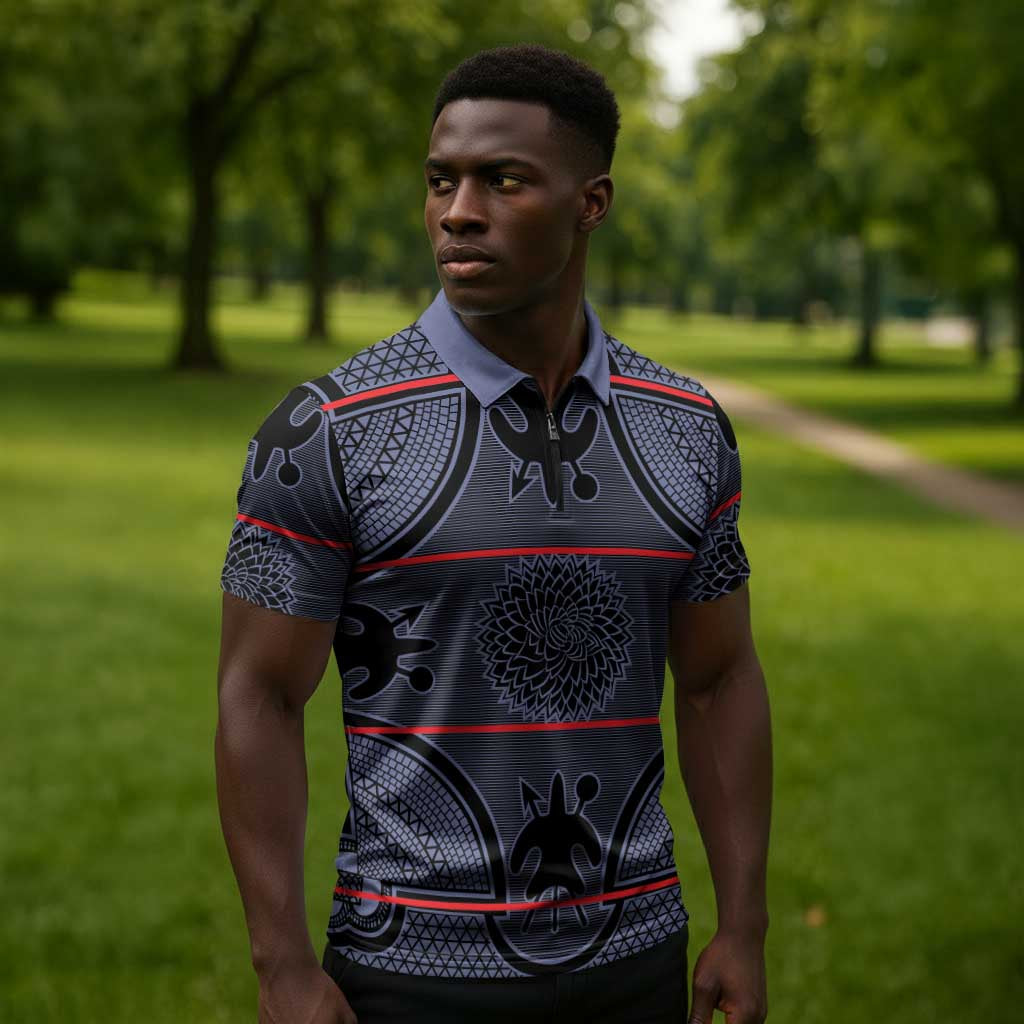Lesotho Seanamarena Zipper Polo Shirt Basotho Traditional Blanket Style - Serenity