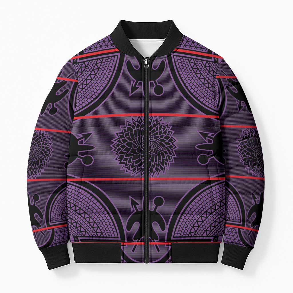 Lesotho Seanamarena Bomber Puffer Jacket Basotho Traditional Blanket Style - Violet