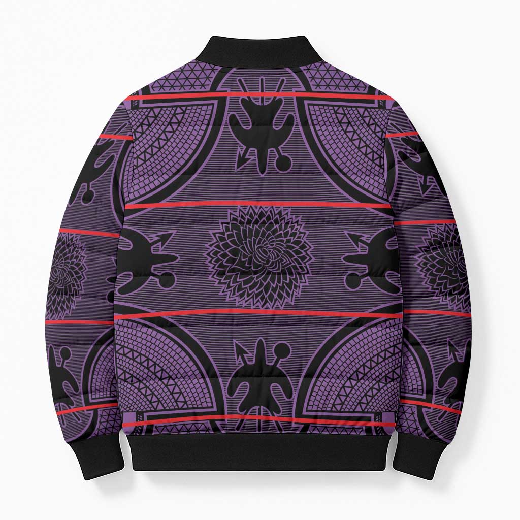 Lesotho Seanamarena Bomber Puffer Jacket Basotho Traditional Blanket Style - Violet