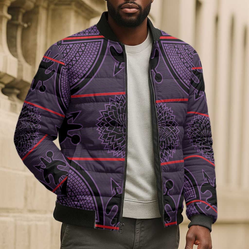 Lesotho Seanamarena Bomber Puffer Jacket Basotho Traditional Blanket Style - Violet