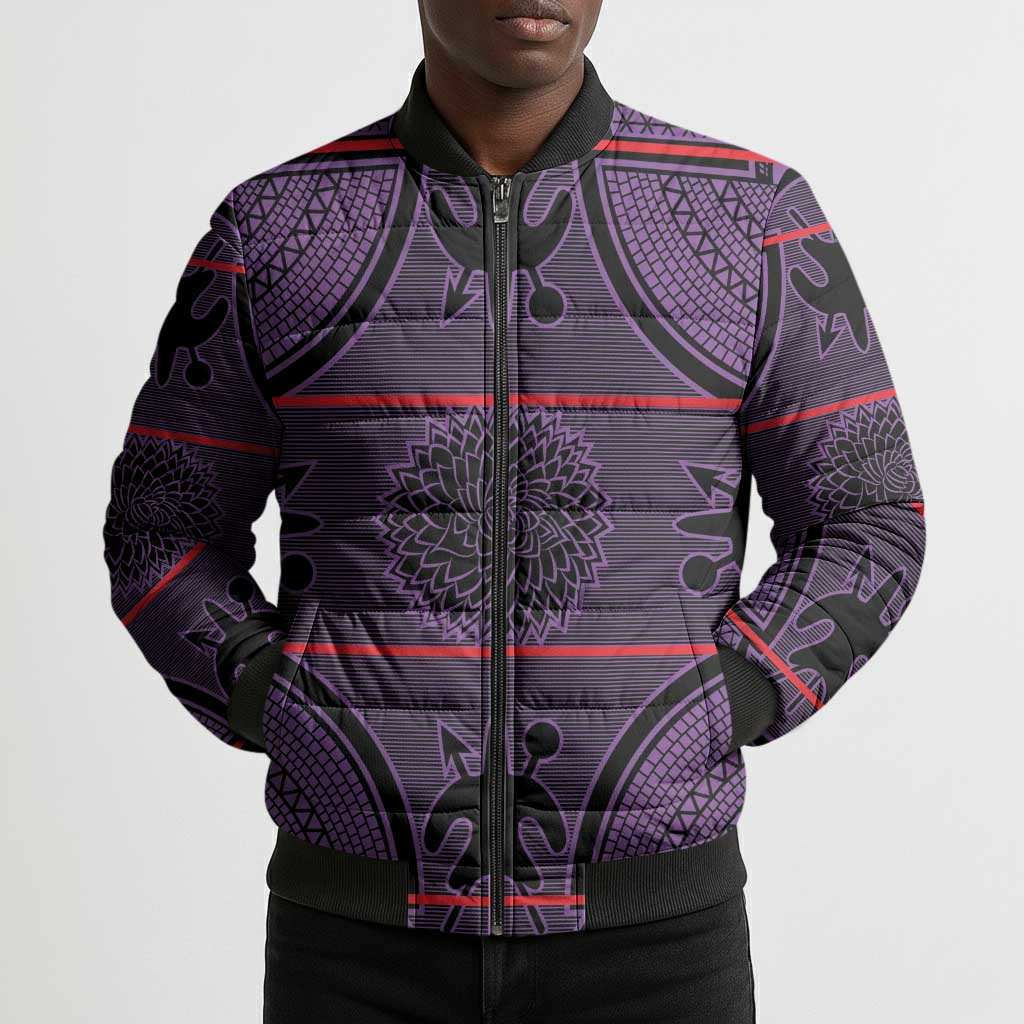 Lesotho Seanamarena Bomber Puffer Jacket Basotho Traditional Blanket Style - Violet