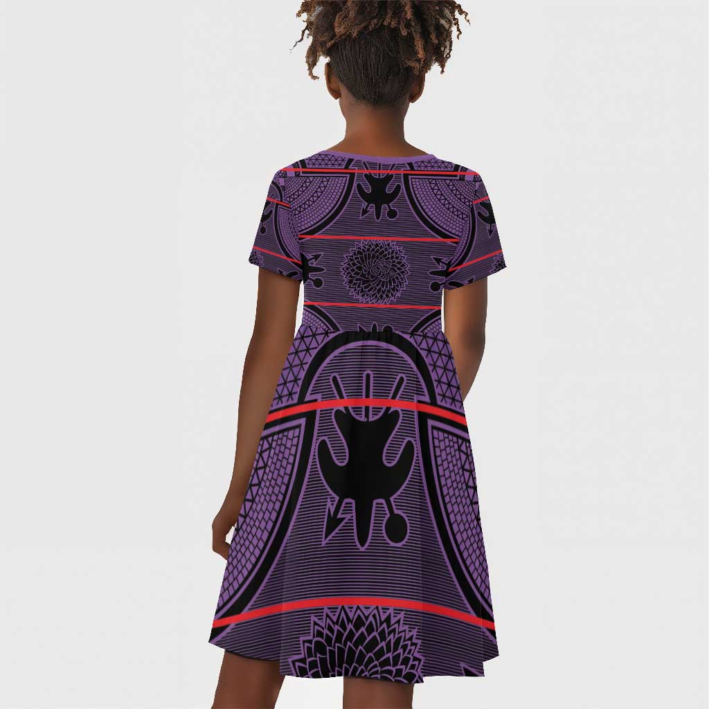 Basotho Blanket Kid Short Sleeve Dress Lesotho Seanamarena Heritage - Violet - African Pride