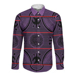 Basotho Blanket Long Sleeve Button Shirt Lesotho Seanamarena Heritage - Violet - African Pride
