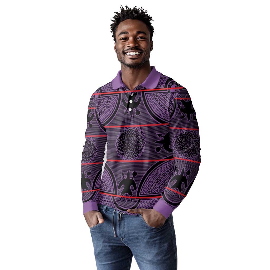 Basotho Blanket Long Sleeve Polo Shirt Lesotho Seanamarena Heritage - Violet - African Pride