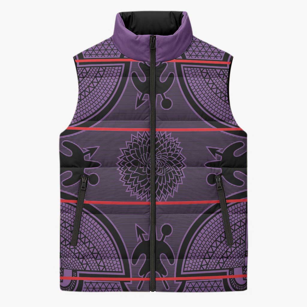 Lesotho Seanamarena Sleeveless Puffer Jacket Basotho Traditional Blanket Style - Violet