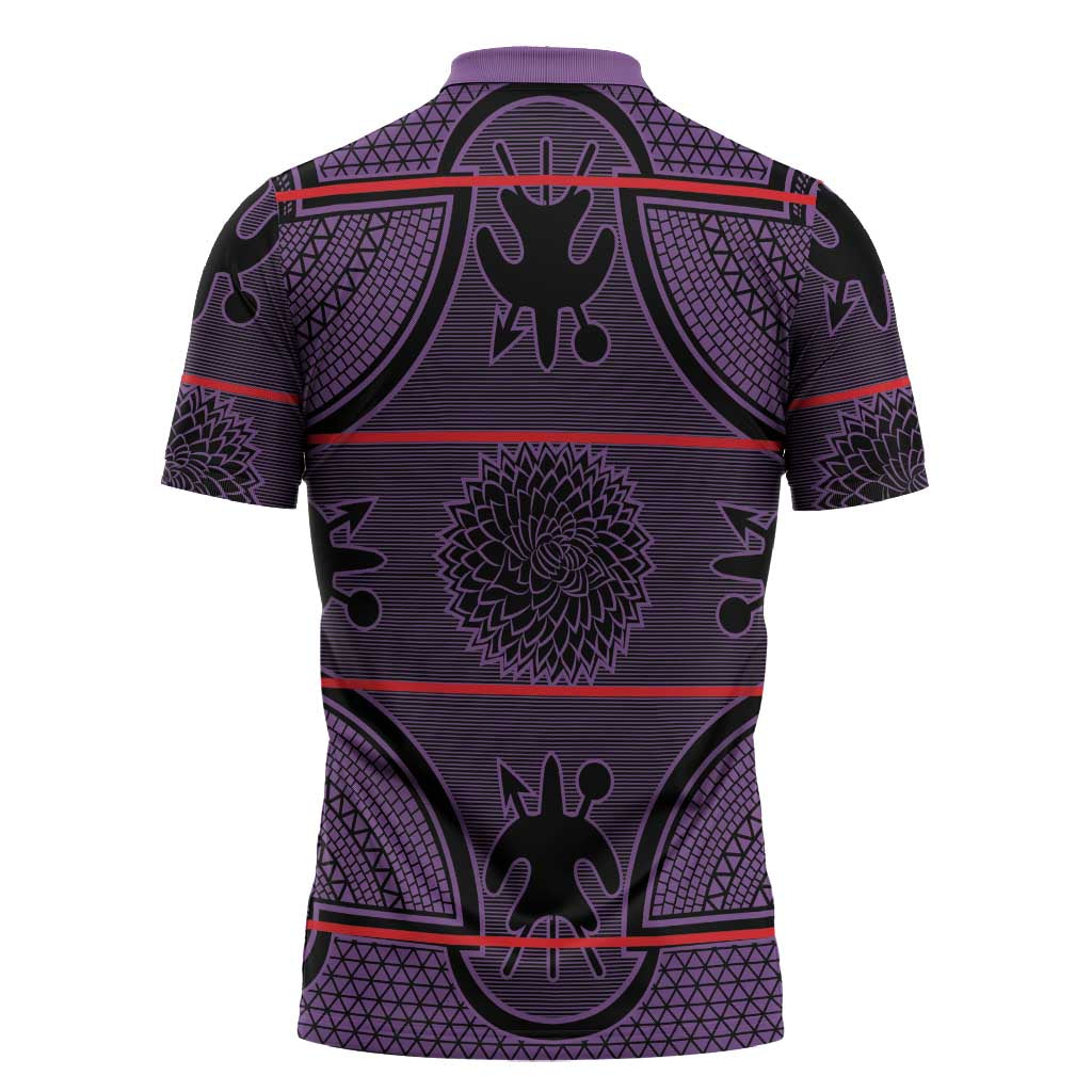 Lesotho Seanamarena Zipper Polo Shirt Basotho Traditional Blanket Style - Violet