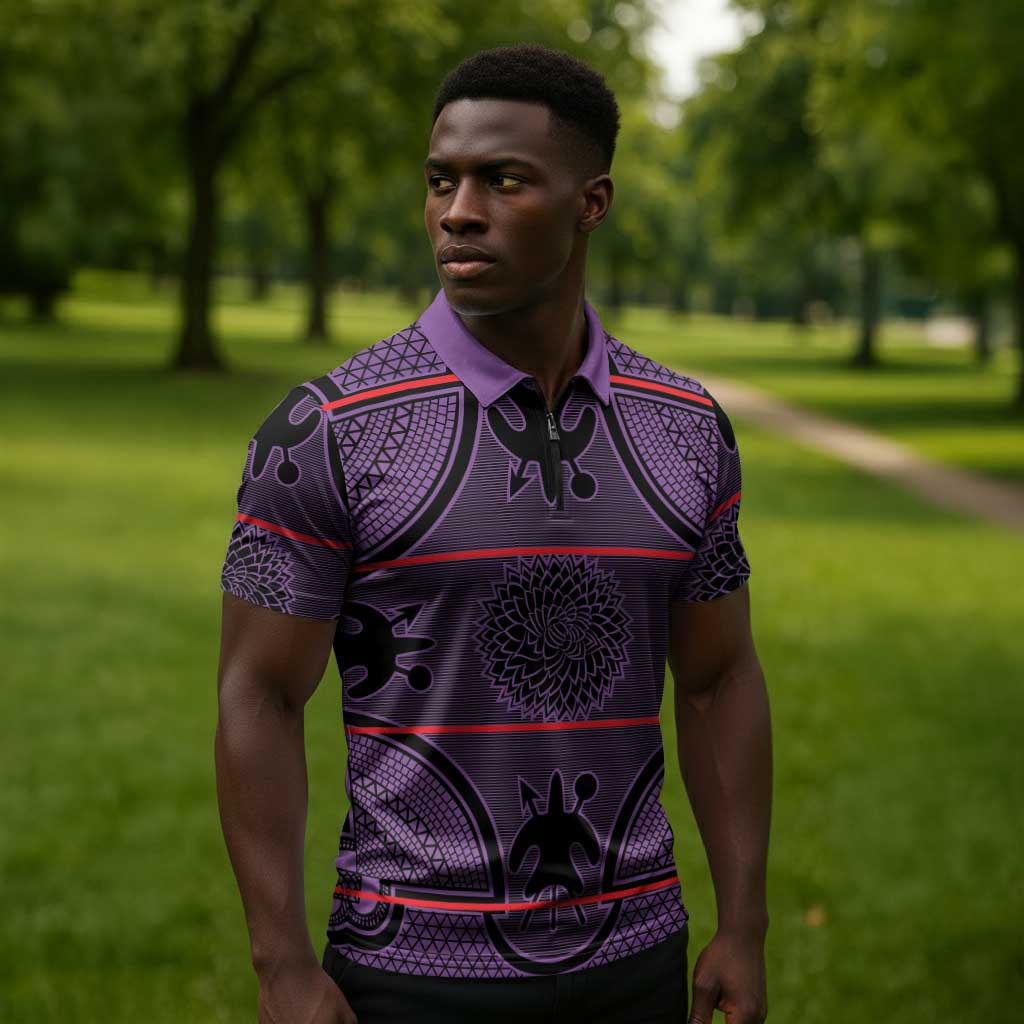 Lesotho Seanamarena Zipper Polo Shirt Basotho Traditional Blanket Style - Violet