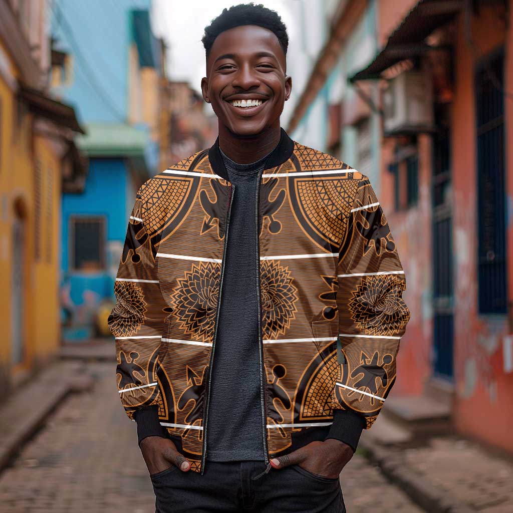 Basotho Blanket Bomber Jacket Lesotho Seanamarena Heritage - Orange - African Pride