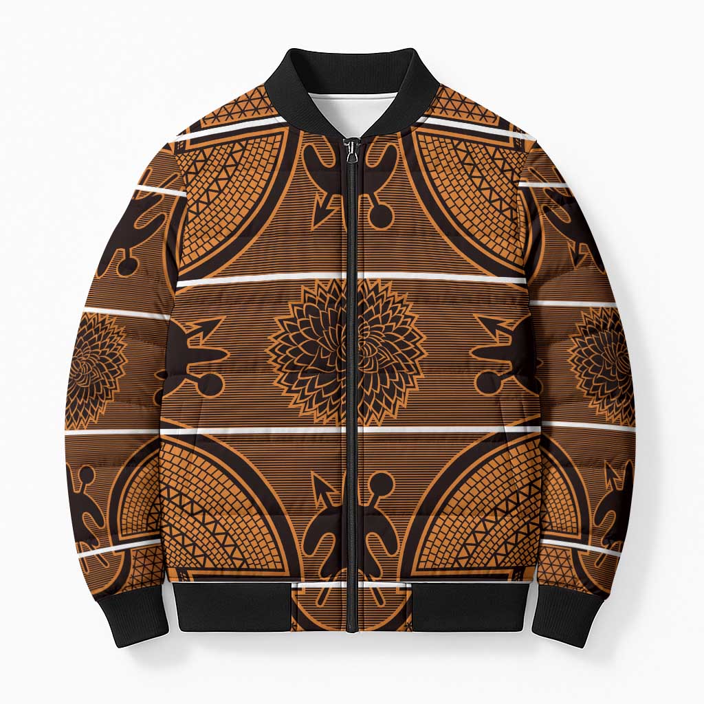 Lesotho Seanamarena Bomber Puffer Jacket Basotho Traditional Blanket Style - Orange