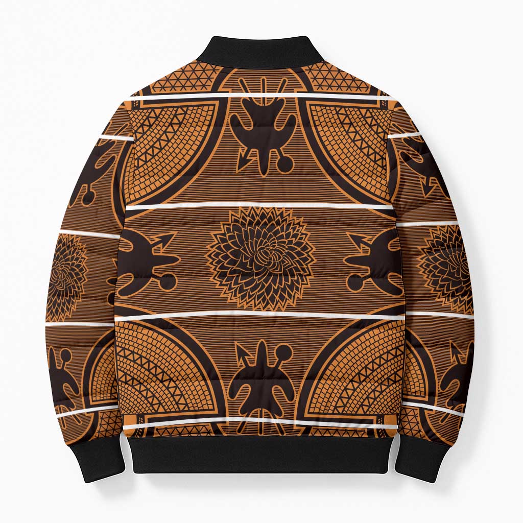 Lesotho Seanamarena Bomber Puffer Jacket Basotho Traditional Blanket Style - Orange