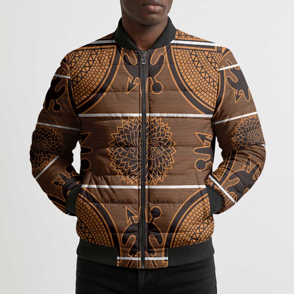 Lesotho Seanamarena Bomber Puffer Jacket Basotho Traditional Blanket Style - Orange