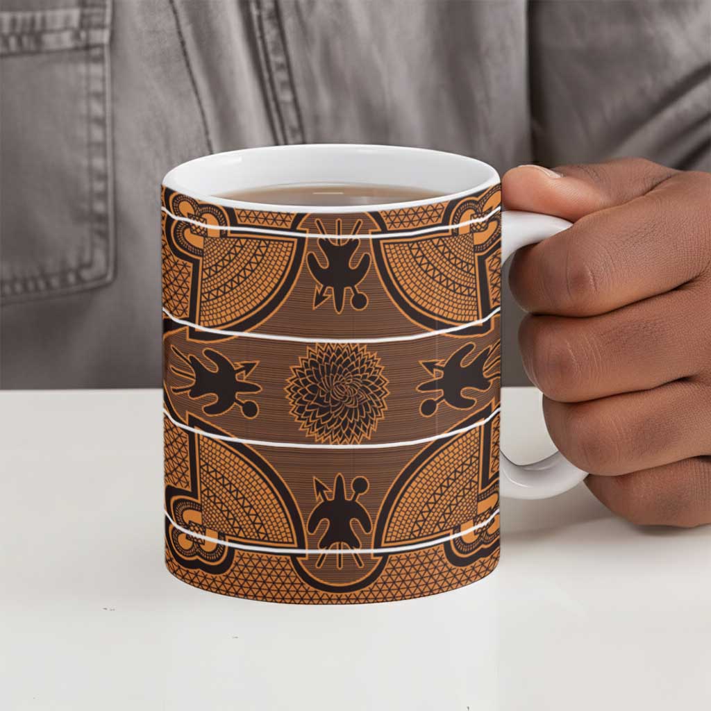 Lesotho Seanamarena Ceramic Mug Basotho Traditional Blanket Style - Orange