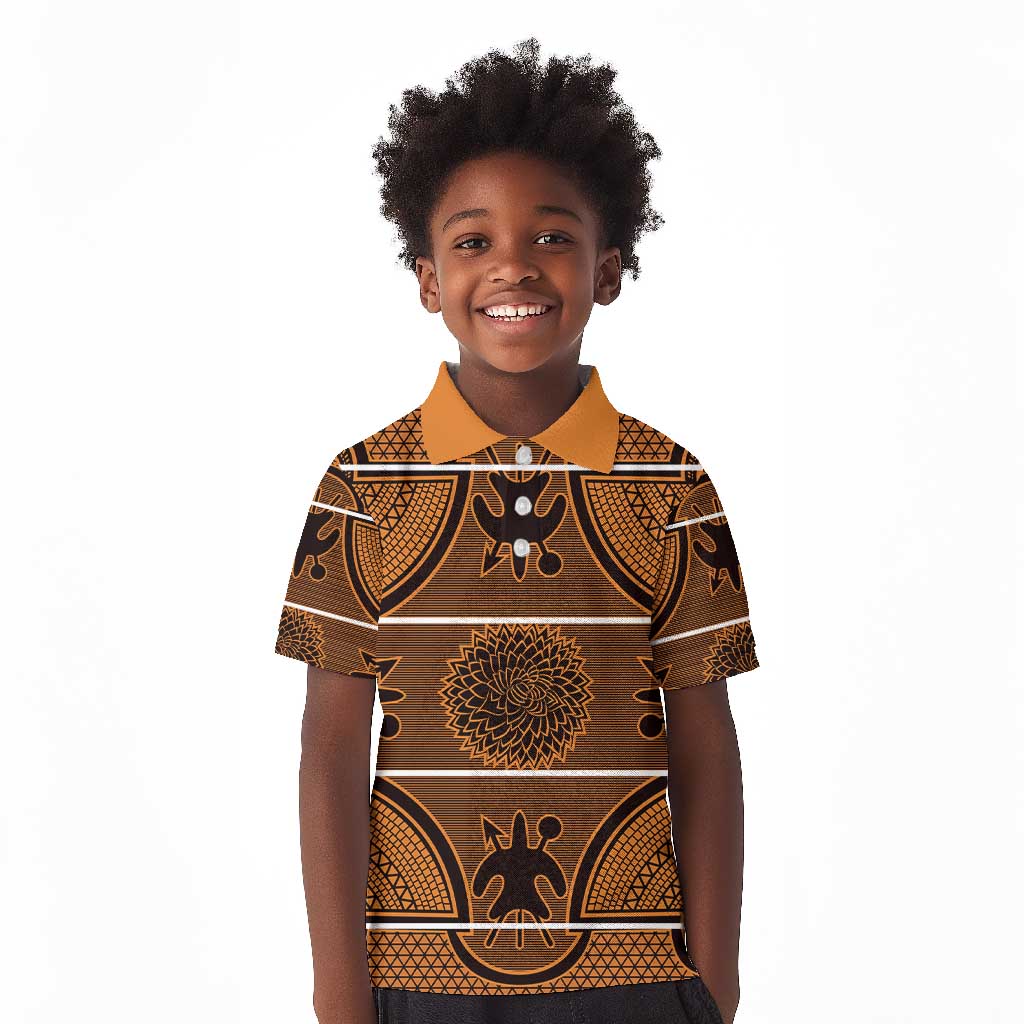 Basotho Blanket Kid Polo Shirt Lesotho Seanamarena Heritage - Orange - African Pride