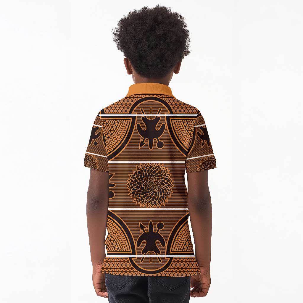 Basotho Blanket Kid Polo Shirt Lesotho Seanamarena Heritage - Orange - African Pride