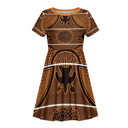 Basotho Blanket Kid Short Sleeve Dress Lesotho Seanamarena Heritage - Orange - African Pride
