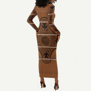 Basotho Blanket Long Sleeve Bodycon Dress Lesotho Seanamarena Heritage - Orange - African Pride