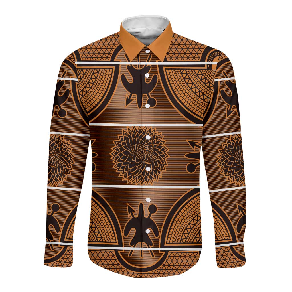 Basotho Blanket Long Sleeve Button Shirt Lesotho Seanamarena Heritage - Orange - African Pride