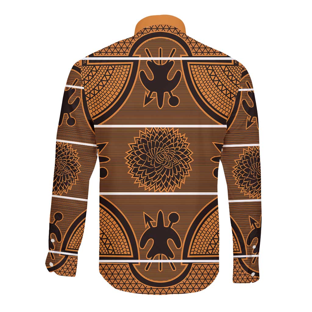Basotho Blanket Long Sleeve Button Shirt Lesotho Seanamarena Heritage - Orange - African Pride