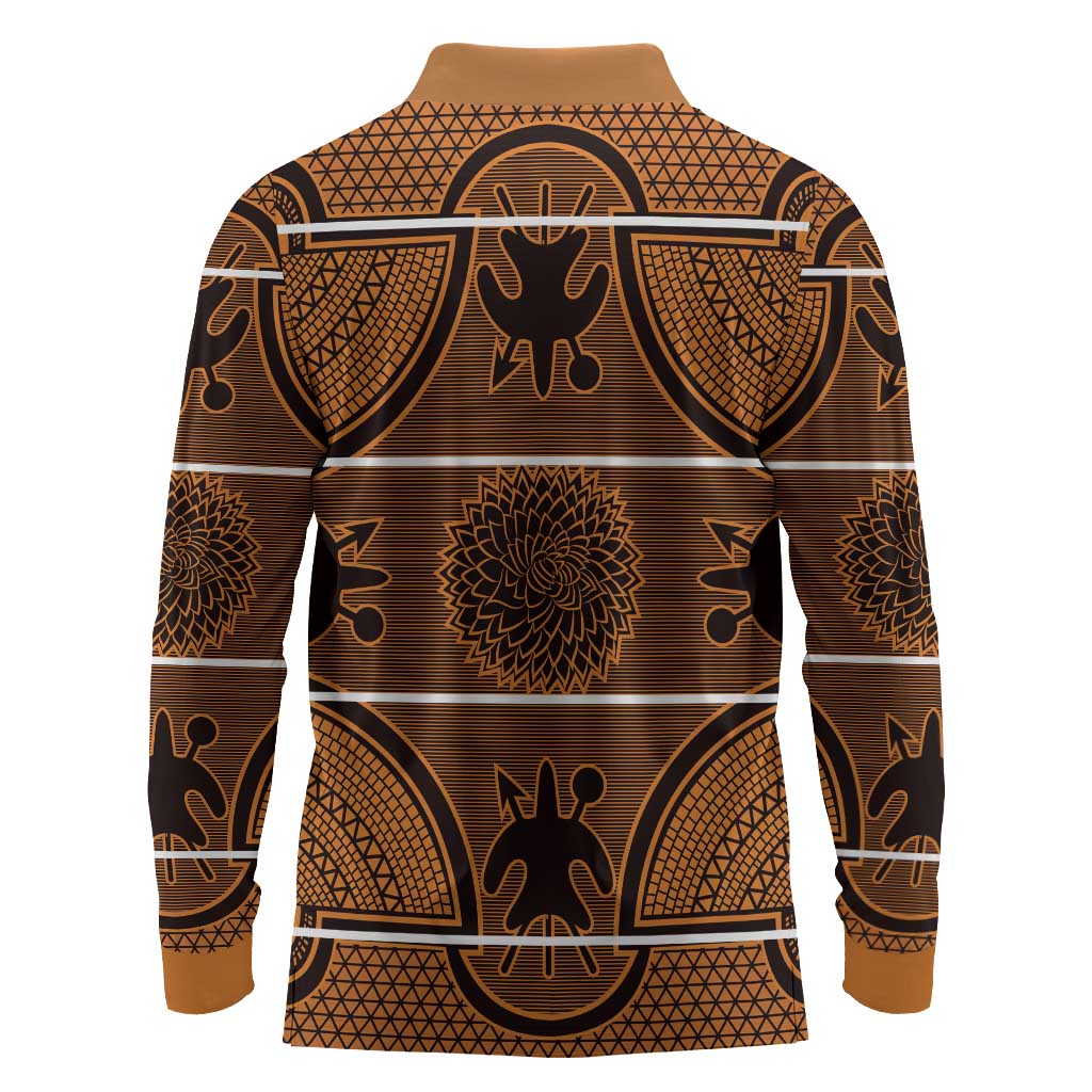 Basotho Blanket Long Sleeve Polo Shirt Lesotho Seanamarena Heritage - Orange - African Pride