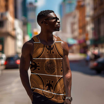 Basotho Blanket Men Tank Top Lesotho Seanamarena Heritage - Orange - African Pride