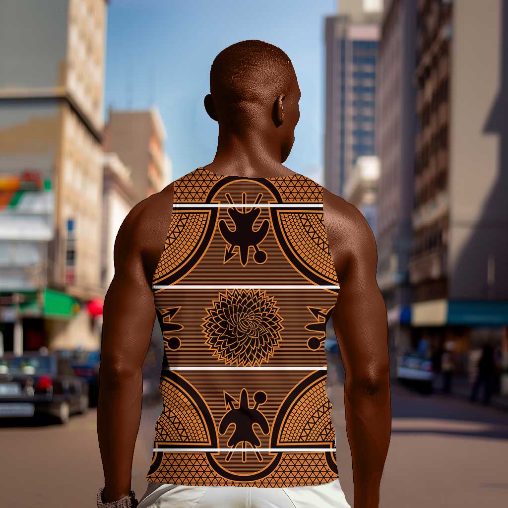Basotho Blanket Men Tank Top Lesotho Seanamarena Heritage - Orange - African Pride