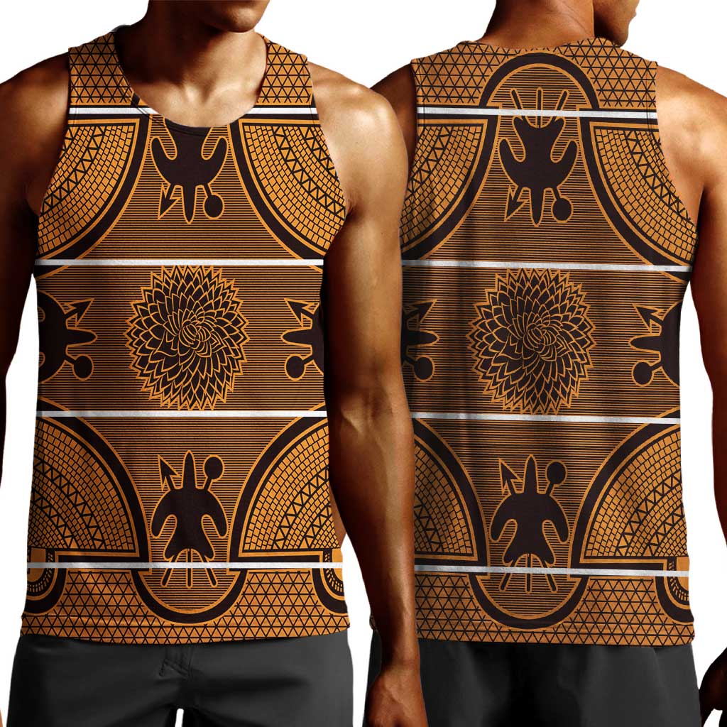 Basotho Blanket Men Tank Top Lesotho Seanamarena Heritage - Orange - African Pride