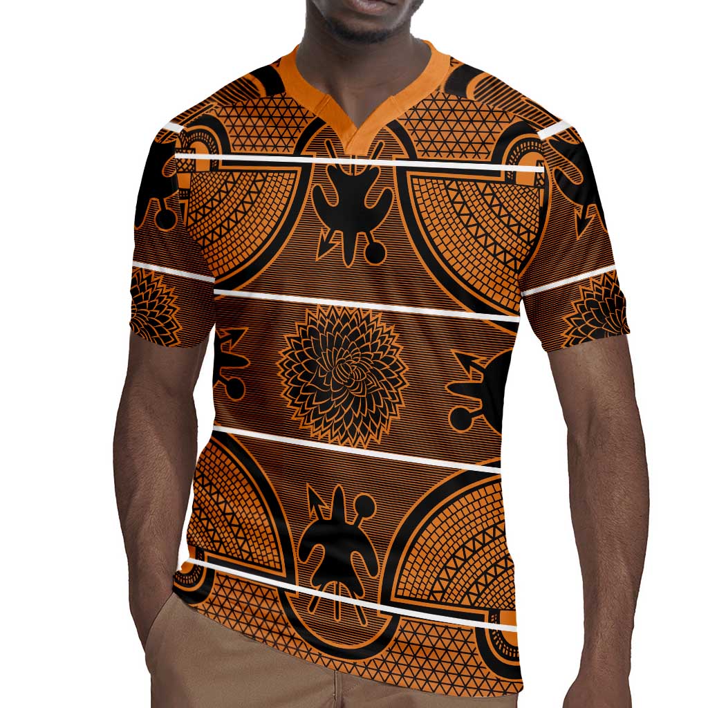 Basotho Blanket Rugby Jersey Lesotho Seanamarena Heritage - Orange - African Pride