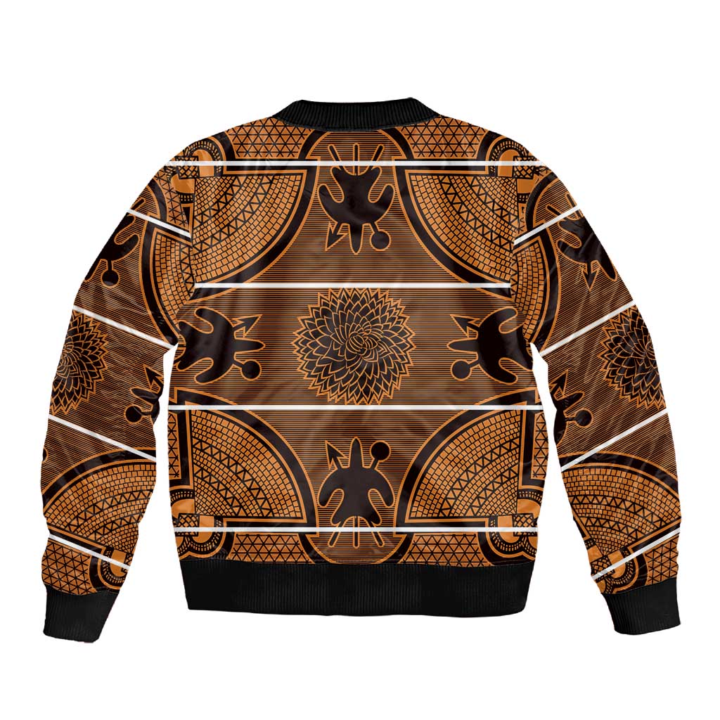 Basotho Blanket Sleeve Zip Bomber Jacket Lesotho Seanamarena Heritage - Orange - African Pride