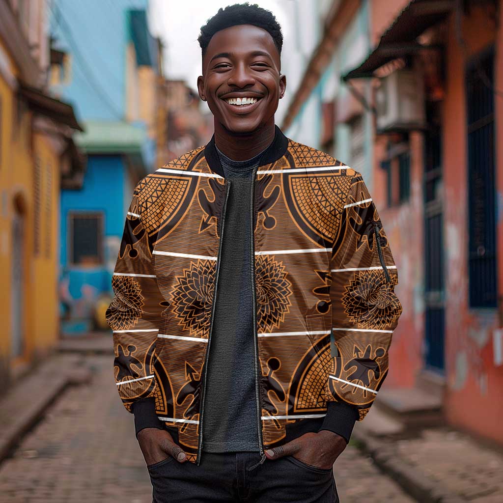 Basotho Blanket Sleeve Zip Bomber Jacket Lesotho Seanamarena Heritage - Orange - African Pride