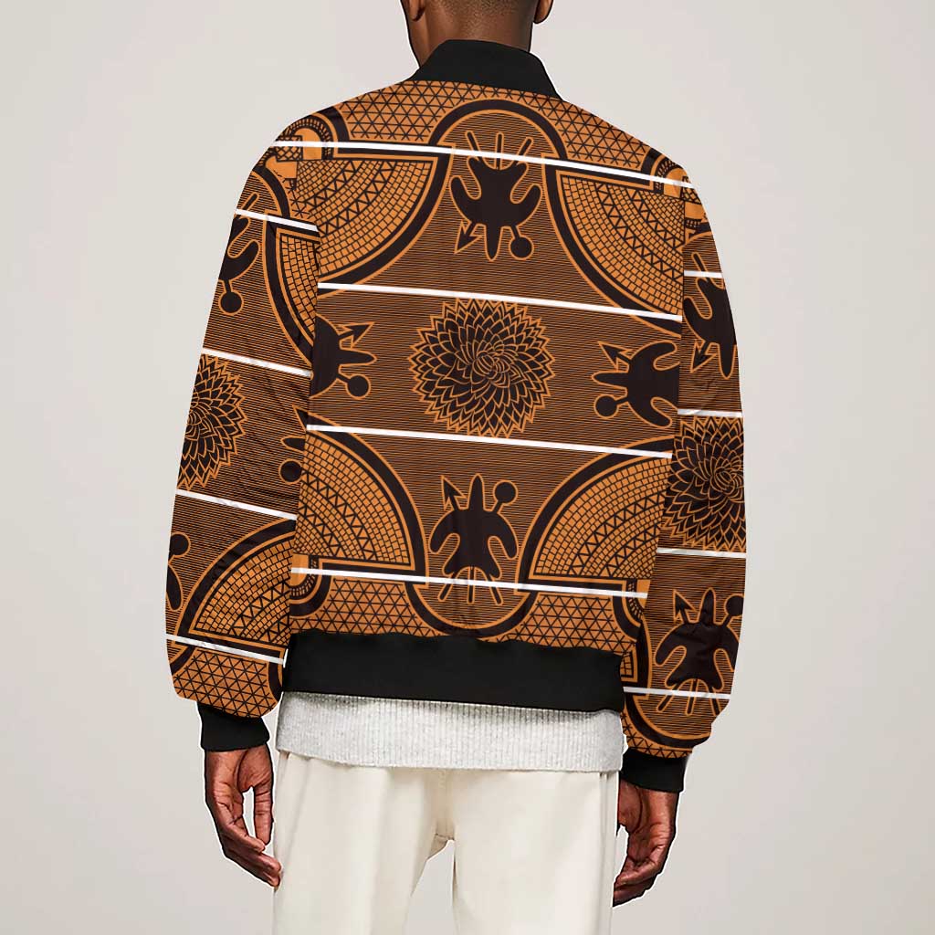 Basotho Blanket Sleeve Zip Bomber Jacket Lesotho Seanamarena Heritage - Orange - African Pride