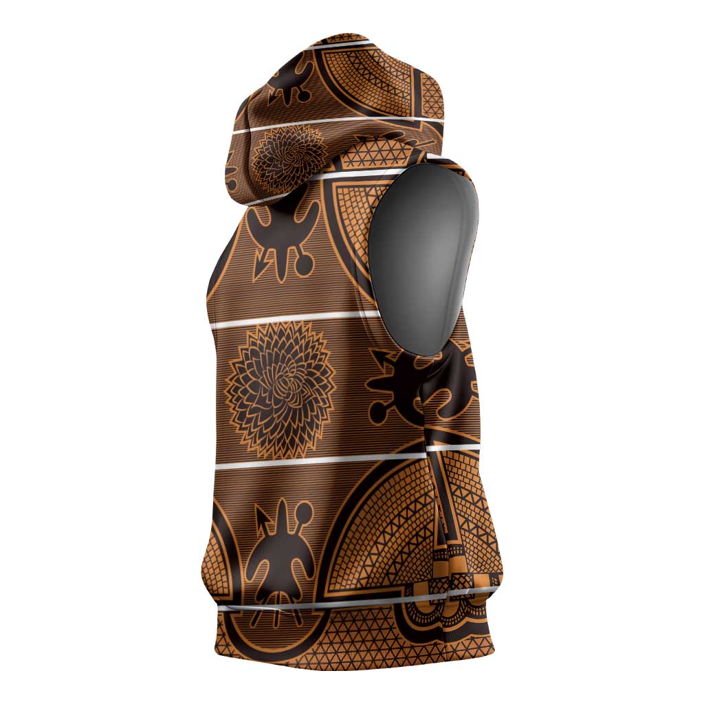 Basotho Blanket Sleeveless Hoodie Lesotho Seanamarena Heritage - Orange - African Pride