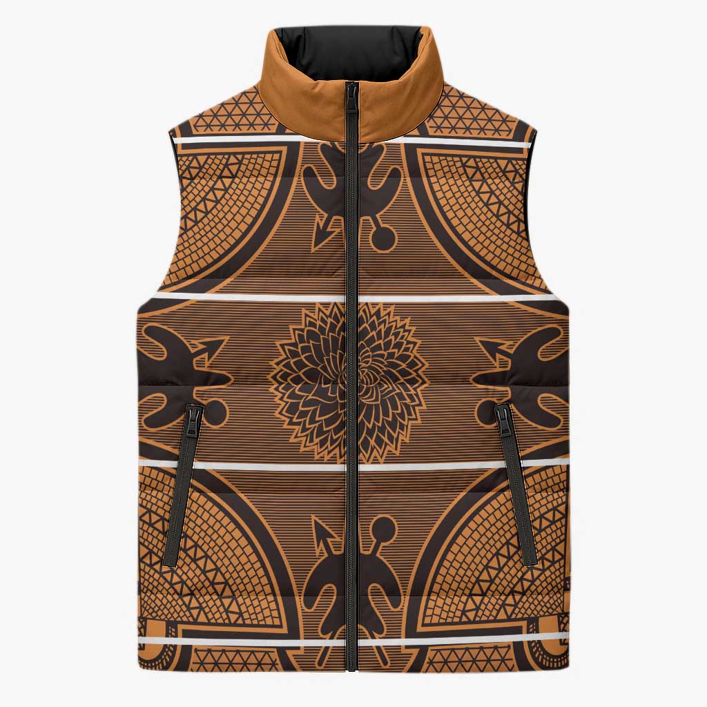 Lesotho Seanamarena Sleeveless Puffer Jacket Basotho Traditional Blanket Style - Orange