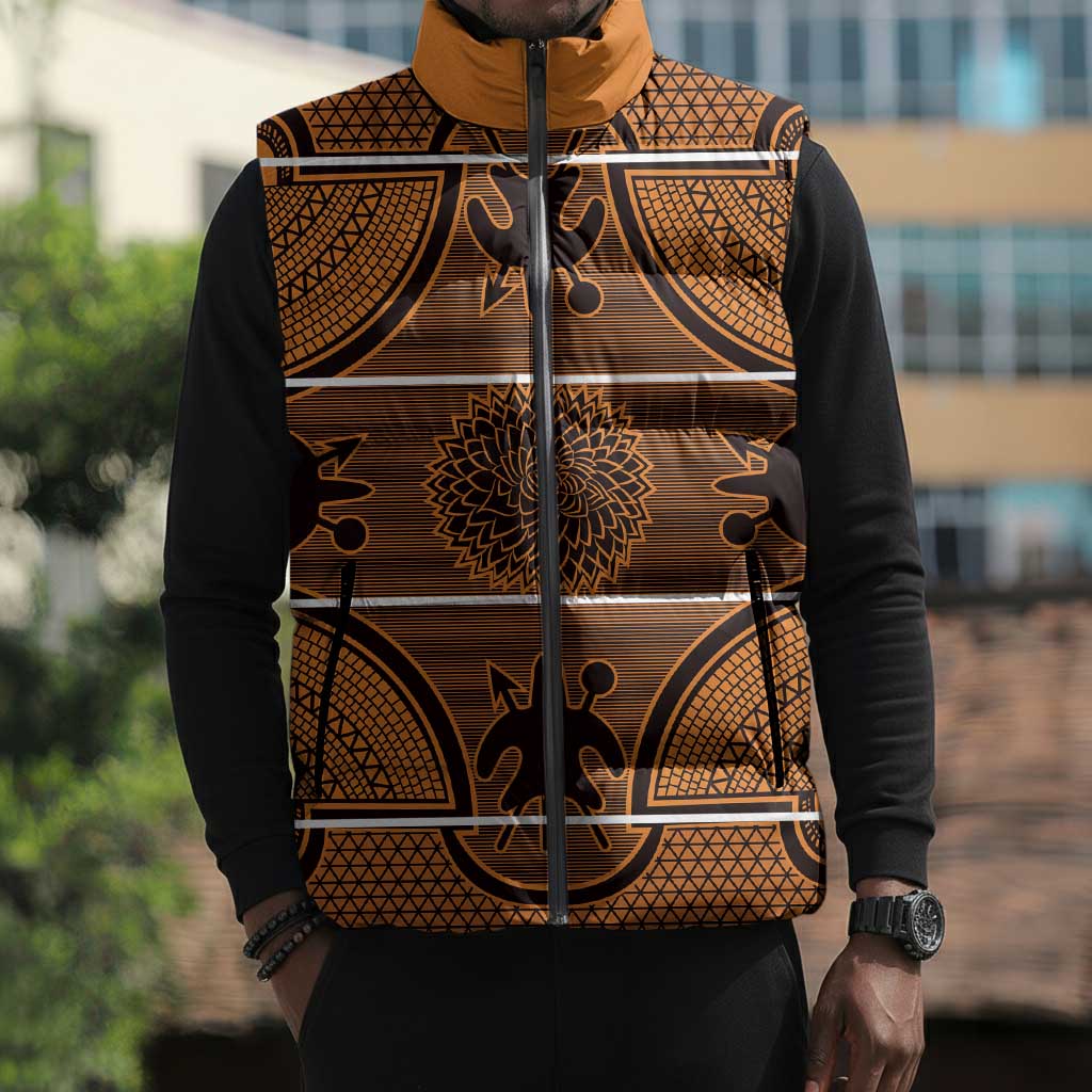 Lesotho Seanamarena Sleeveless Puffer Jacket Basotho Traditional Blanket Style - Orange