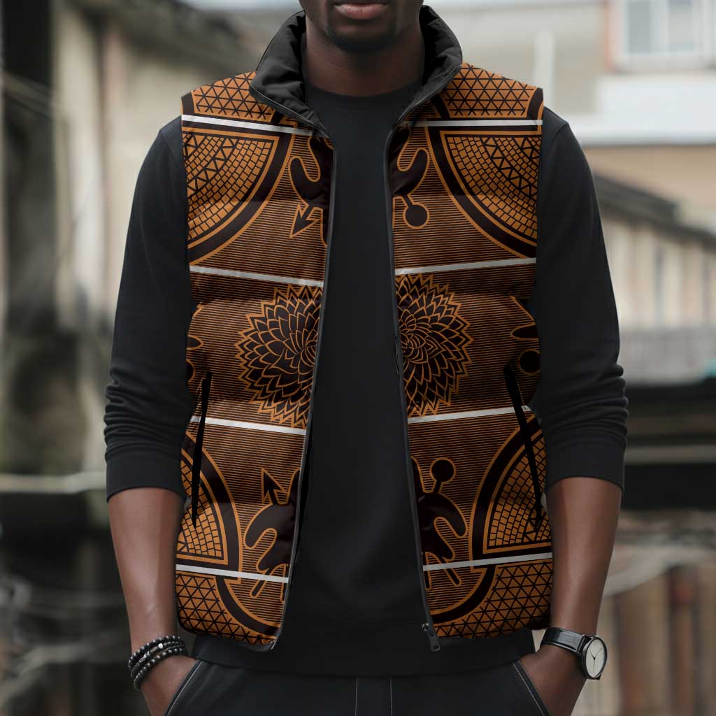 Lesotho Seanamarena Sleeveless Puffer Jacket Basotho Traditional Blanket Style - Orange